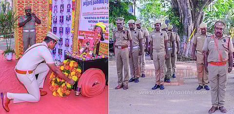 தீயணைப்பு நிலையத்தில் தீத்தொண்டு நாள் அனுசரிப்பு