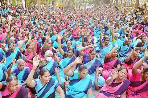 அங்கன்வாடி பணியாளர்கள் ஆர்ப்பாட்டம்