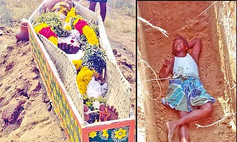 "இது என் இடம் " இறந்தவரை அடக்கம் செய்ய விடாமல் சவக்குழியில் படுத்து போராட்டம் நடத்தியவர்