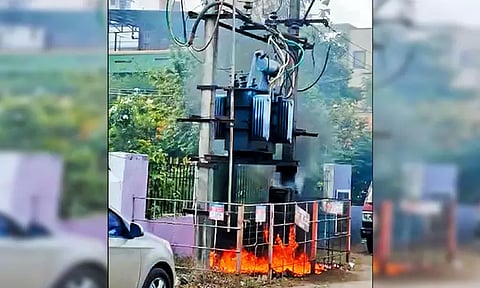 பூந்தமல்லி அருகே டிரான்ஸ்பார்மர் அருகே தீப்பிடித்து எரிந்ததால் பரபரப்பு