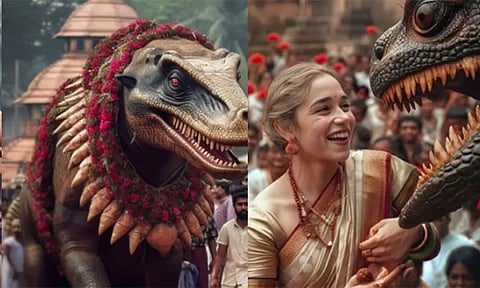 செயற்கை நுண்ணறிவு அற்புதம்...! டைனோசர்கள் அணிவகுக்கும் கேரளா பூரம் திருவிழா....!