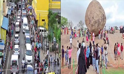 கோடை விடுமுறையையொட்டி மாமல்லபுரத்தில் குவிந்த மக்கள்; கடும் போக்குவரத்து நெரிசல்