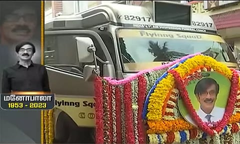 நடிகர் மனோபாலாவின் இறுதி ஊர்வலம் தொடங்கியது