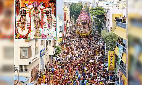 திருவல்லிக்கேணி பார்த்தசாரதி கோவிலில் சித்திரை தேரோட்டம் - திரளான பக்தர்கள் தேரை வடம்பிடித்து இழுத்தனர்