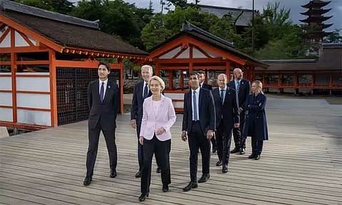 ஹிரோஷிமாவில் உள்ள 1,400 ஆண்டுகள் பழமையான கோவிலை சுற்றிப்பார்த்த ஜி-7 நாடுகளின் தலைவர்கள்