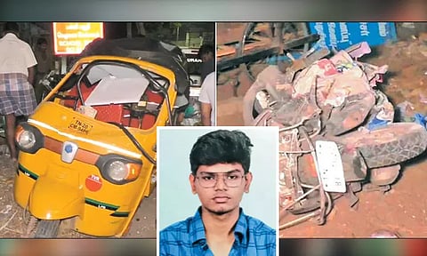 அம்பத்தூரில் பயங்கரம்: தாறுமாறாக ஓடிய கார் மோதி மாணவர் பலி - தந்தை கண் எதிரே பரிதாபம்