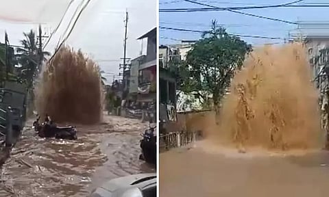 கவுகாத்தி அருகே குழாய் உடைந்து பிரதான சாலையில் அருவிபோல் பீய்ச்சி அடிக்கும் தண்ணீர் - உடைப்பை சரிசெய்யும் பணிகள் தீவிரம்