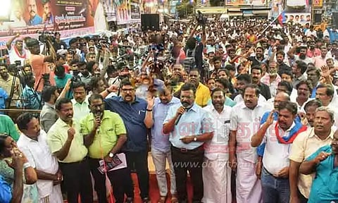 பா.ஜ.க.- பா.ம.க.வுடன் எந்த காலத்திலும் கூட்டணி இல்லை -மதுரை ஆர்ப்பாட்டத்தில் தொல்.திருமாவளவன் பேச்சு