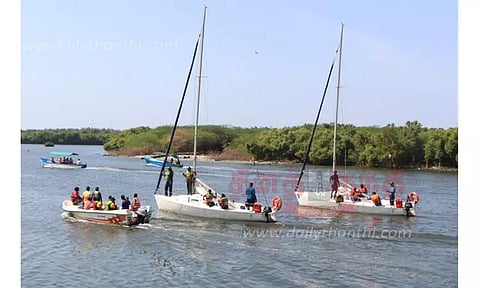 1,000 கி.மீ. தூரத்துக்கு பாய்மர படகில் பயணிக்கும் தமிழக பெண் போலீசார்