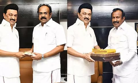 முதல் அமைச்சர் மு.க.ஸ்டாலினை சந்தித்து வாழ்த்து பெற்ற தங்கம் தென்னரசு, முத்துசாமி..!