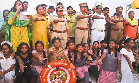 கடலோர பாதுகாப்பு குழுமம் சார்பில் மெரினாவில் போதை பொருள் தடுப்பு விழிப்புணர்வு