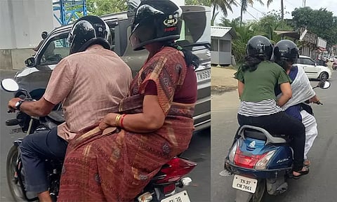 கோவையில் பைக் பின்னால் அமர்ந்து செல்பவருக்கும் ஹெல்மெட் கட்டாயம்: விதிமுறை அமலுக்கு வந்தது