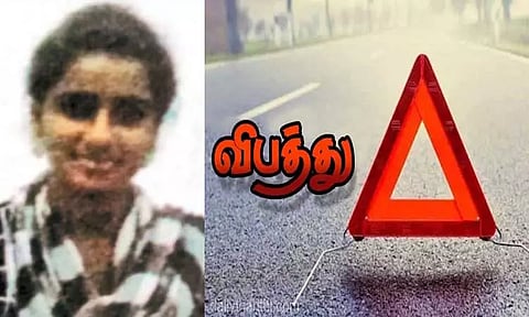 சென்னை விமான நிலையம் எதிரே உள்ள மேம்பாலத்தில் வேன் மீது மோட்டார் சைக்கிள் மோதி இளம்பெண் பலி