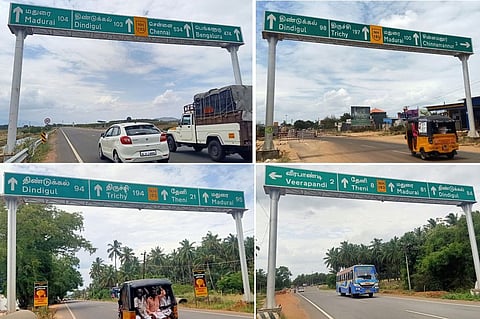 திண்டுக்கல்-குமுளி தேசிய நெடுஞ்சாலையில்வாகன ஓட்டிகளை குழப்பும் கி.மீ. அறிவிப்பு பலகைகள்