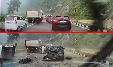 நாகலாந்தில் பாறைகள் சரிவு; சில வினாடிகளில் நொறுங்கி போன கார்கள்: பரபரப்பு வீடியோ