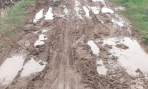 சேறும், சகதியுமான சாலையால் வாகன ஓட்டிகள் அவதி