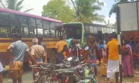 அரசு பஸ்கள் நேருக்கு நேர் மோதல்; 5 பயணிகள் காயம்