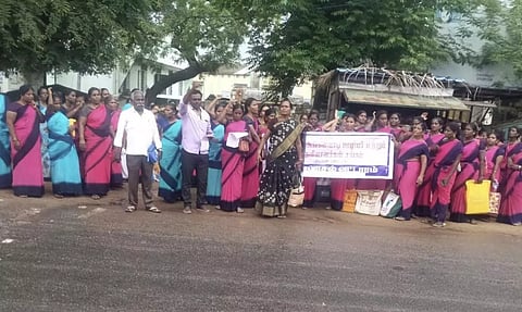 அங்கன்வாடி ஊழியர்கள் ஆர்ப்பாட்டம்