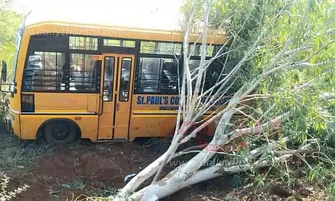 சிவகங்கை அருகே கல்லூரி வேன் மோதி மரம் சாய்ந்தது; மாணவிகள் உள்பட 20 பேர் காயம்