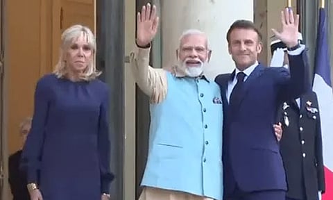 பிரான்ஸ் அதிபர் மேக்ரானுடன் பிரதமர் மோடி சந்திப்பு - சிறப்பு விருந்தில் பங்கேற்பு