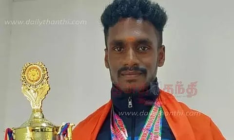 3 தங்கப்பதக்கங்கள் வென்ற அரியலூர் வீரருக்கு உற்சாக வரவேற்பு