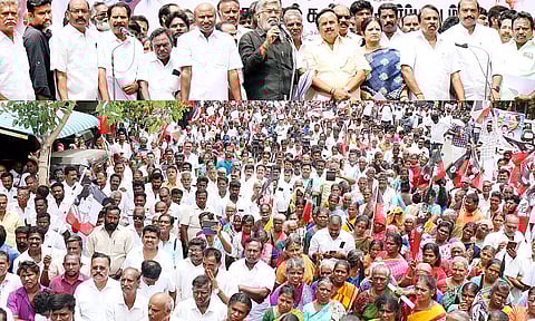 ஓ.பன்னீர் செல்வம் அணி-அ.ம.மு.க.வினர் ஆர்ப்பாட்டம்