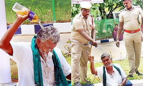 உடலில் பெட்ரோலை ஊற்றி விவசாயி தீக்குளிக்க முயற்சி
