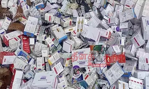 திறந்த வெளியில் கொட்டப்படும் மருந்து, மாத்திரைகள்