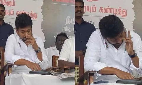 நீட் தேர்வு உண்ணாவிரத போராட்டத்தில் அனிதாவின் புகைப்படத்தை பார்த்து கண்கலங்கிய உதயநிதி