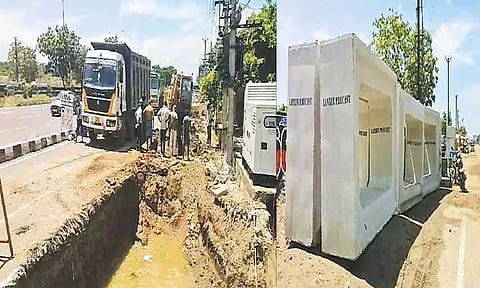 கிளாம்பாக்கம் புறநகர் பஸ்நிலையம் எதிரே ஜி.எஸ்.டி. சாலையில் மழைநீர் கால்வாய் அமைக்கும் பணிகள் தொடக்கம்