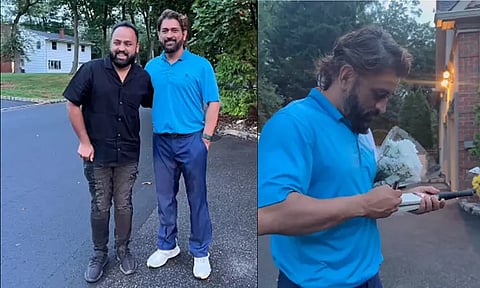 'அமெரிக்காவில் ரசிகருடன் தோனி' வைரலாகும் வீடியோ...!!