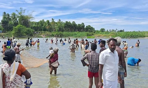 வேப்பூர் அருகே பெரிய ஏரியில் மீன்பிடி திருவிழா