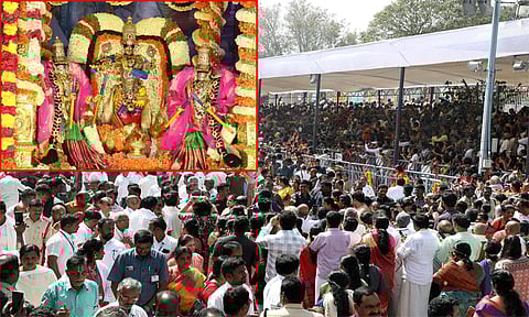 கருட சேவையை முன்னிட்டு திருப்பதி ஏழுமலையான் கோவிலில் பக்தர்கள் கூட்டம் அதிகரிப்பு