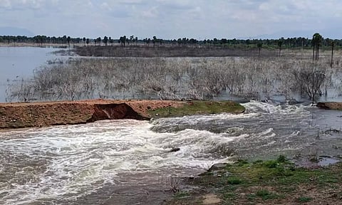 குடகனாற்றில் தடுப்பணை உடைந்து வீணாகும் தண்ணீர்