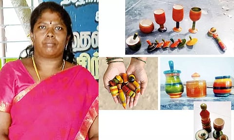 பசுமை வண்ணத்தில் மர சிற்பம்... புதுமை புகுத்திய பெண்கள்!