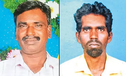 மோட்டார் சைக்கிளில் சென்ற 2 பேர் மின்சாரம் தாக்கி பலி; சாலையில் அறுந்து கிடந்த மின்கம்பி சிக்கி பரிதாபம்