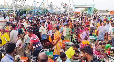 கடலூர் துறைமுகத்தில் மீன்கள் வாங்க குவிந்த பொதுமக்கள்