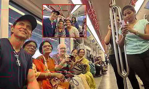 மெட்ரோ ரெயிலில் நடிகர் ஹிருத்திக் ரோஷன்; செல்பி எடுத்து ரசிகர்கள் உற்சாகம்
