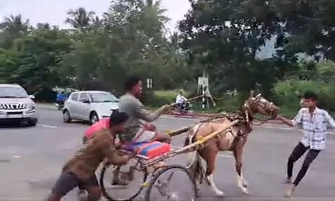 வாகன ஓட்டிகளை அச்சுறுத்தும் குதிரை வண்டி பந்தயம்