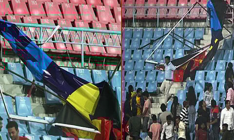 லக்னோ மைதானத்தில் பலத்த காற்றால் சரிந்த பேனர்