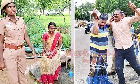 போலீஸ்காரர் மனைவி தீக்குளிக்க முயற்சி