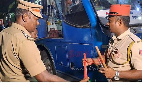 தனியார் பஸ்களில் 'ஏர்ஹாரன்' பறிமுதல்