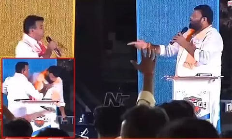 தெலுங்கானாவில் பா.ஜ.க. வேட்பாளரின் கழுத்தை நெரித்த எம்.எல்.ஏ... டிவி லைவ் விவாதத்தில் பரபரப்பு