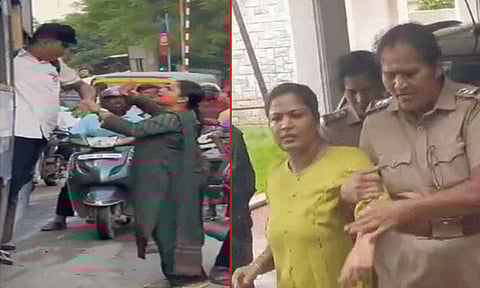 பேருந்து படியில் தொங்கியபடி பயணம் செய்த மாணவர்களை அடித்து இறக்கிவிட்ட நடிகை கைது