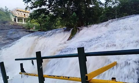 தேனி: தொடர் மழையால் கும்பக்கரை அருவியில் வெள்ளப்பெருக்கு