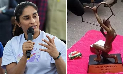 கேல் ரத்னா, அர்ஜுனா விருதுகளை பிரதமர் அலுவலகம் அருகே கடமை பாதையில் வைத்து சென்ற மல்யுத்த வீராங்கனை...!