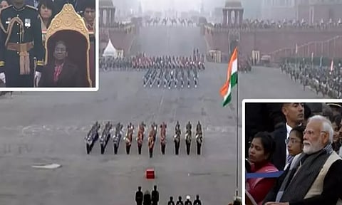 குடியரசு தின விழாவின் நிறைவாக முப்படைகளும் பாசறைக்கு திரும்பும் நிகழ்வு: பிரதமர் மோடி பங்கேற்பு