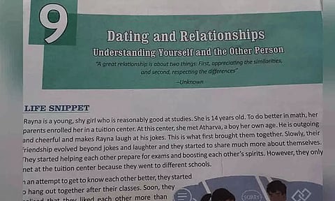 9ம் வகுப்பு பாட புத்தகத்தில் 'டேட்டிங்' தலைப்பில் பாடம் - சி.பி.எஸ்.இ. விளக்கம்