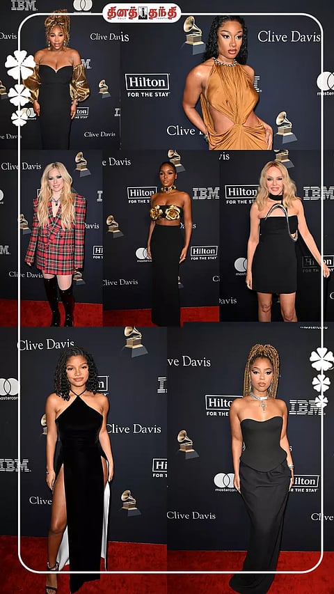 அமெரிக்காவில் கிராமி விருது நிகழ்ச்சிக்கு முந்தைய நாள் நடைபெற்ற விழாவில் கலந்துகொண்ட பிரபலங்கள்..!