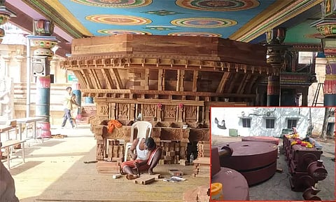 பட்டீஸ்வரம் தேனுபுரீஸ்வரர் கோவிலுக்கு புதிய தேர் தயாரிப்பு பணி மும்முரம்